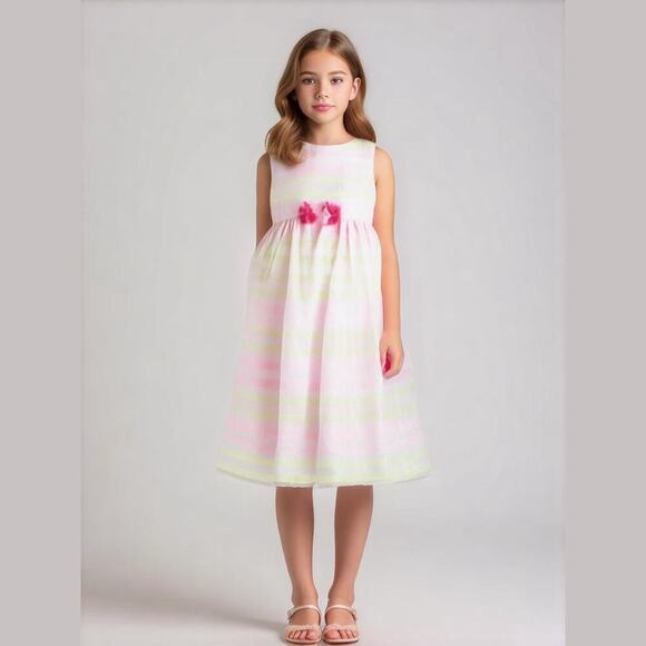 Holiday‎ Edition Dress Girl's Large Pink Green Pastel Sleeveless Striped Party - Picture 1 of 16